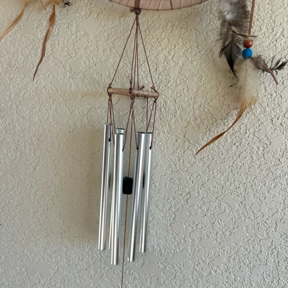 Blue and Brown Dreamcatcher with Wind Chimes